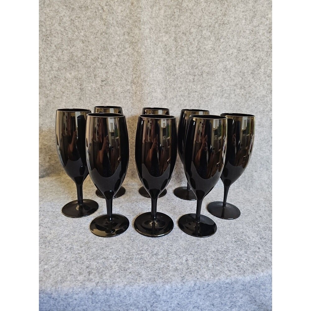Black Crystal Wine Glasses. Set Of 6. Approx. 8 Inches Tall.